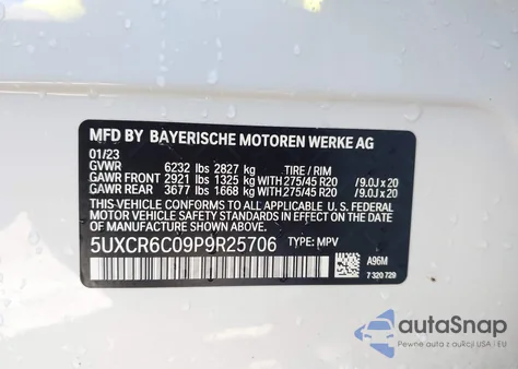 2023 BMW X5 xDrive40I из США, поврежденный, VIN 5UXCR6C09P9R25706